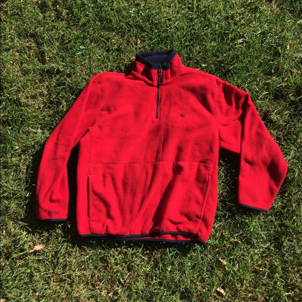 VINTAGE RED QUARTER ZIP NAUTICAL FLEECE PULLOVER